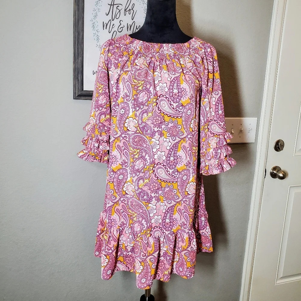 Grace + Karma Ruffle Floral Paisley Boho Dress Size Small NWT